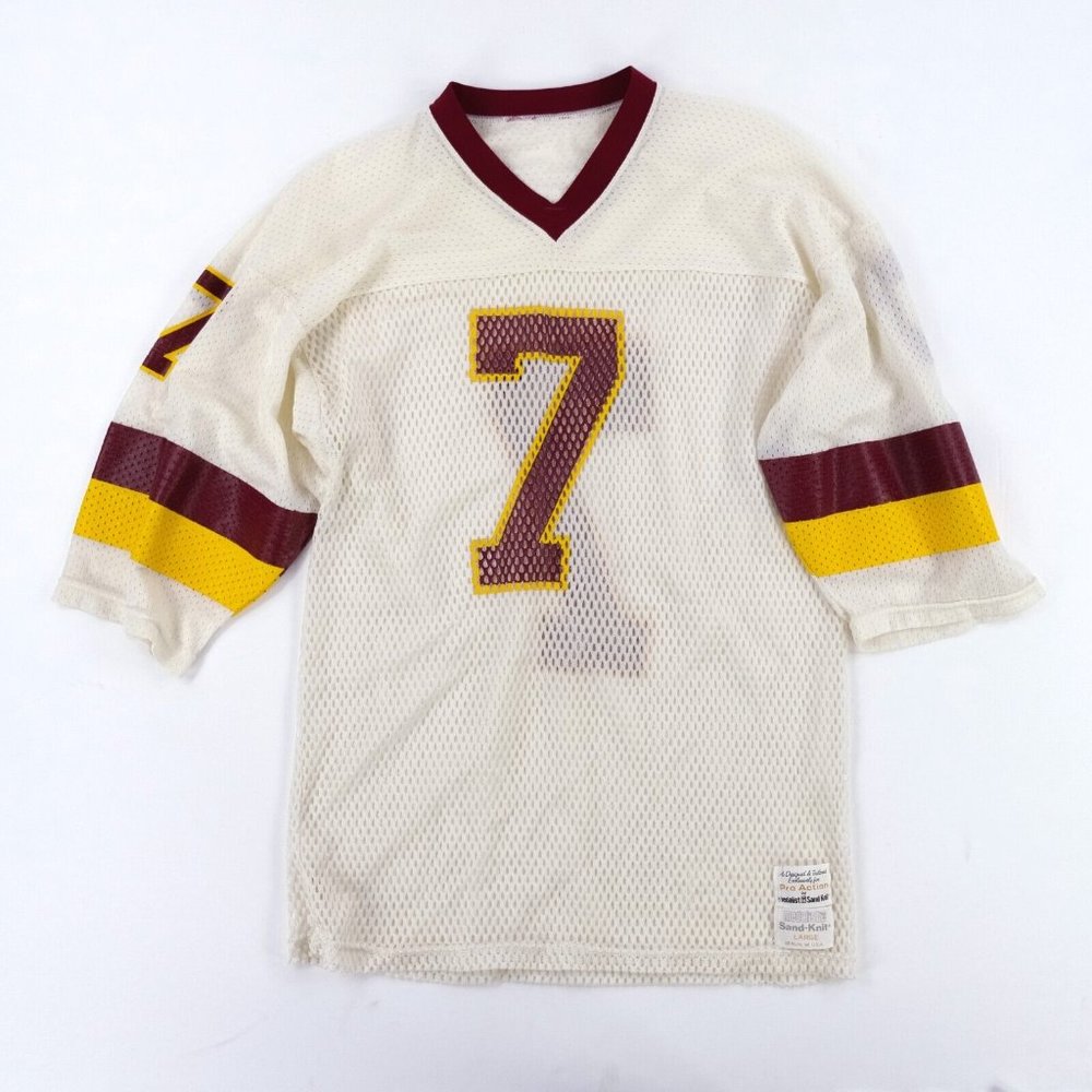 VINTAGE WASHINGTON REDSKINS 70S 80S PRO ACTION MEDALIST SAND KNIT JERSEY #7